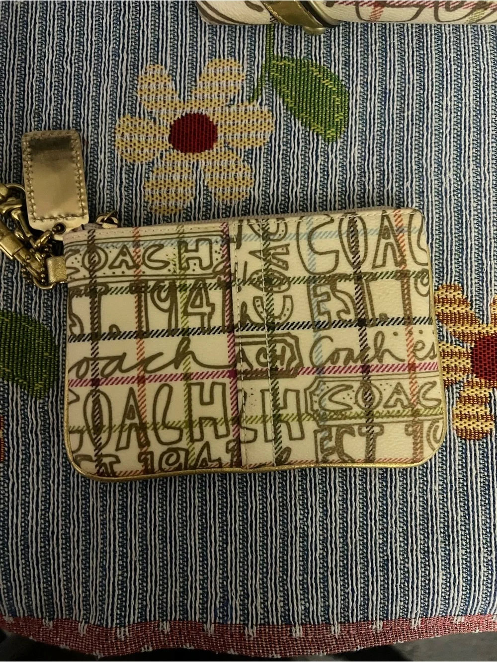 Coach 2009 Heritage Tattersall Graffiti  Golden Tote Bag & Matching Wristlet